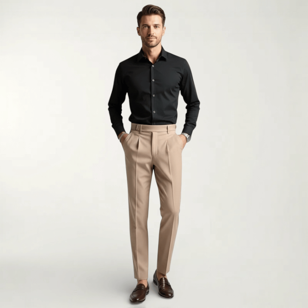 Men’s Pleated Front Trousers with Belt Loops