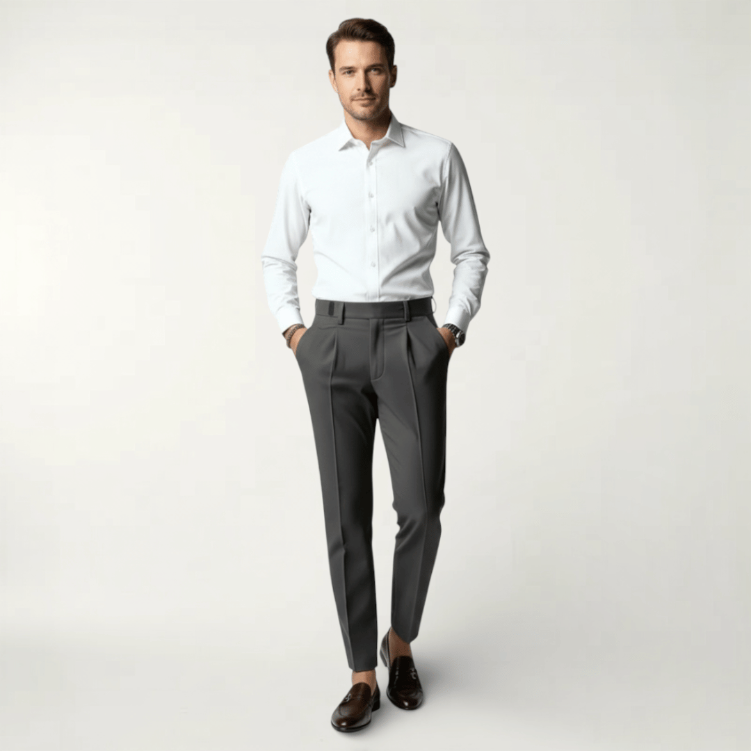Men’s Pleated Front Trousers with Belt Loops