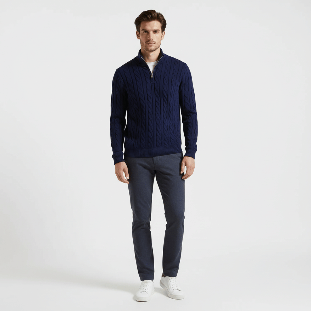 Men’s Ribbed Half Zip Sweater with High Neck