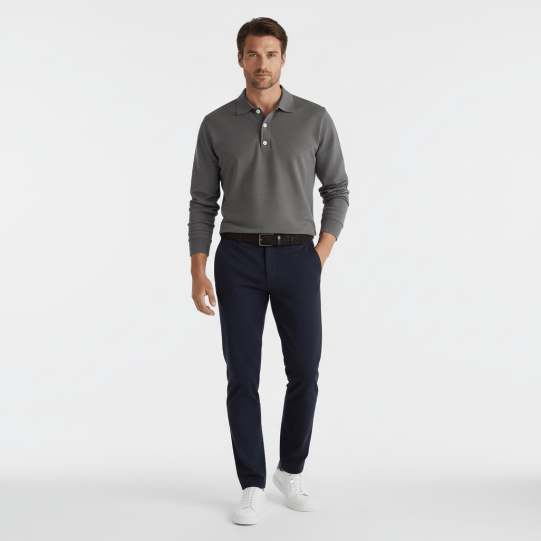 Men’s Long-Sleeve Polo Shirt with Button-Front Collar