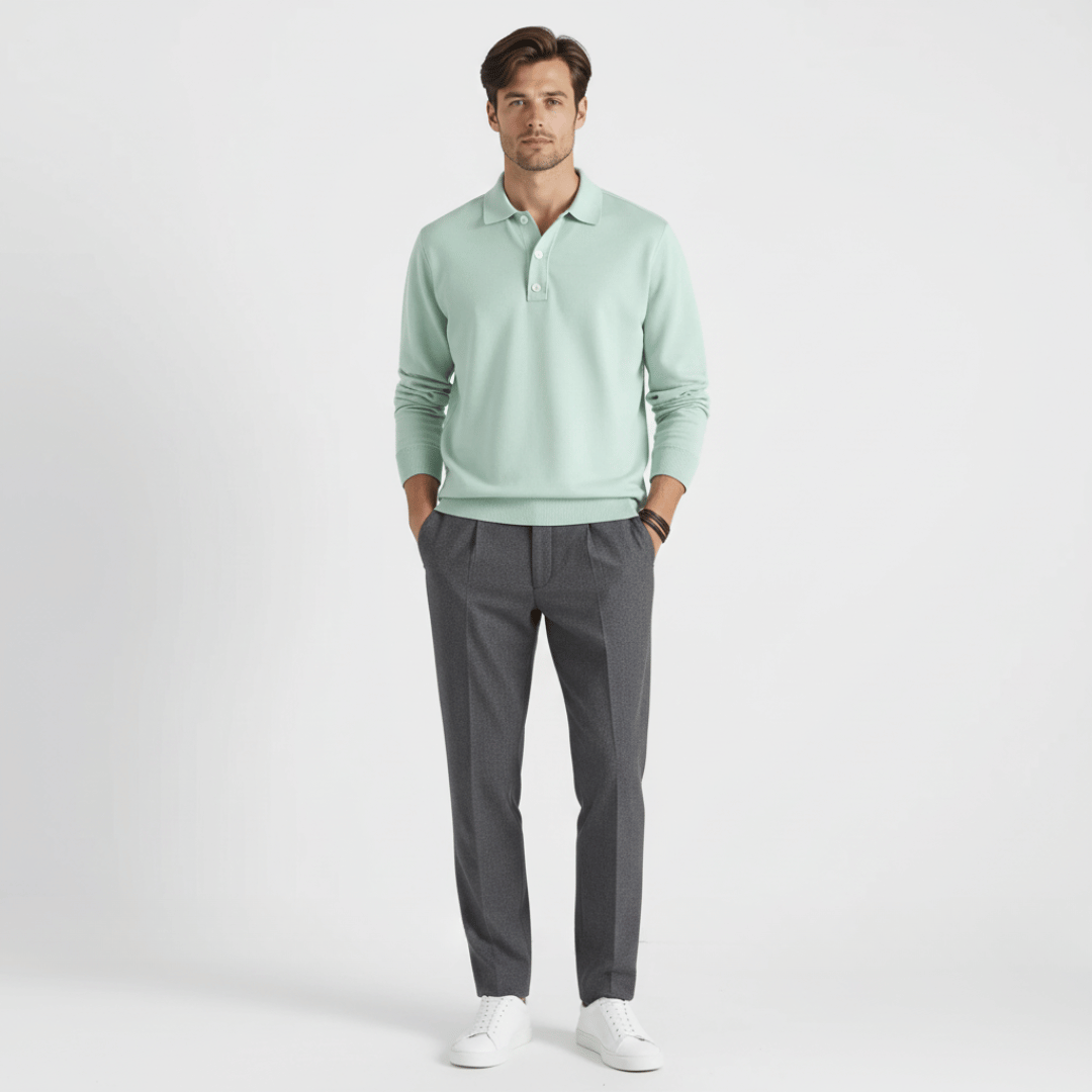 Men’s Long-Sleeve Polo Shirt with Button-Front Collar