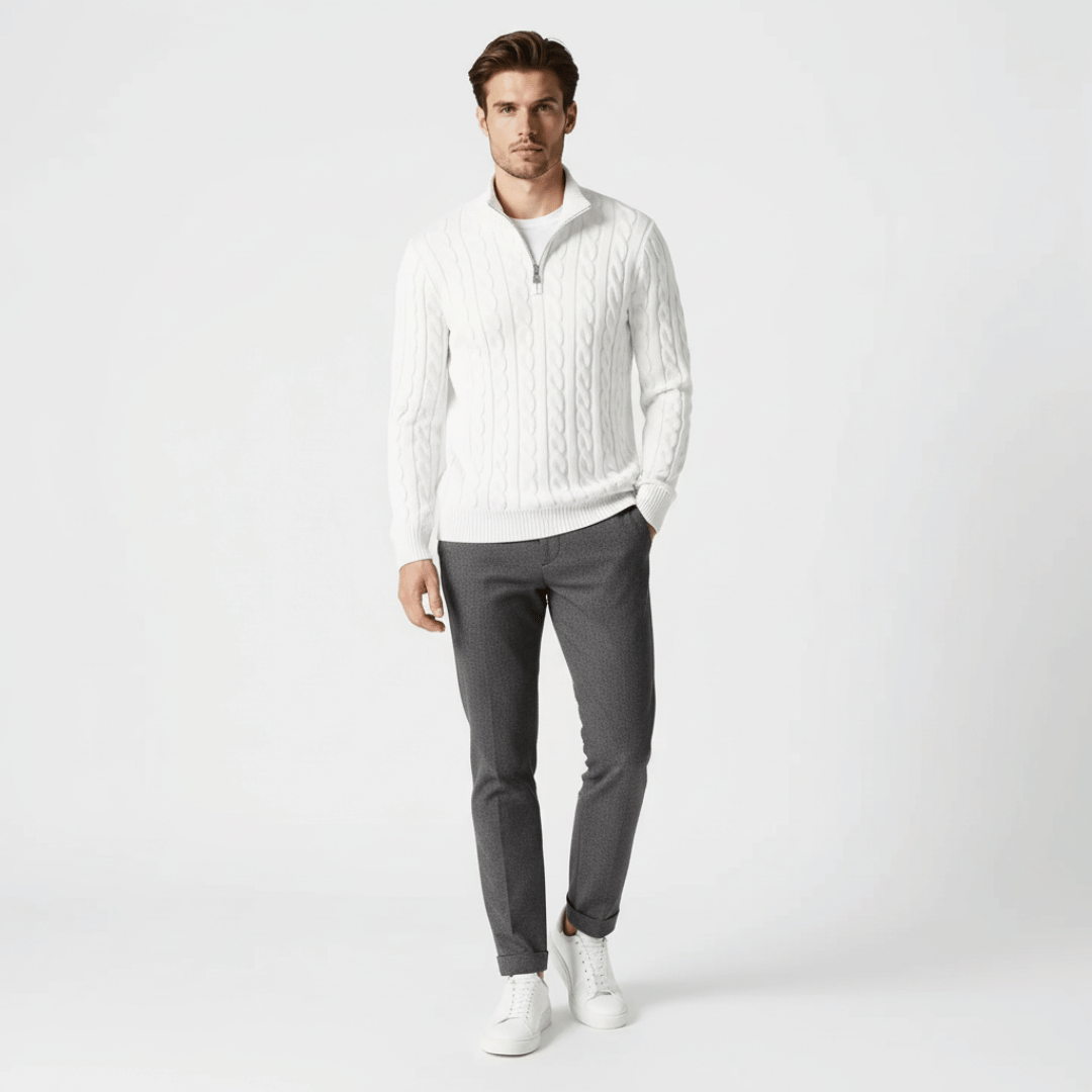 Men’s Ribbed Half Zip Sweater with High Neck