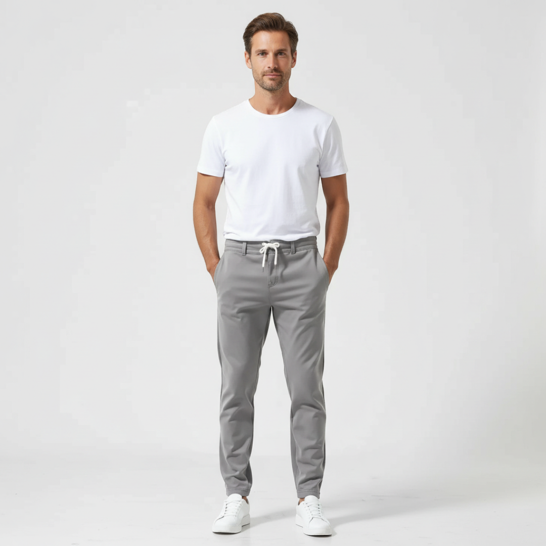 Men’s Tapered-Leg Trousers with Drawstring Waistband
