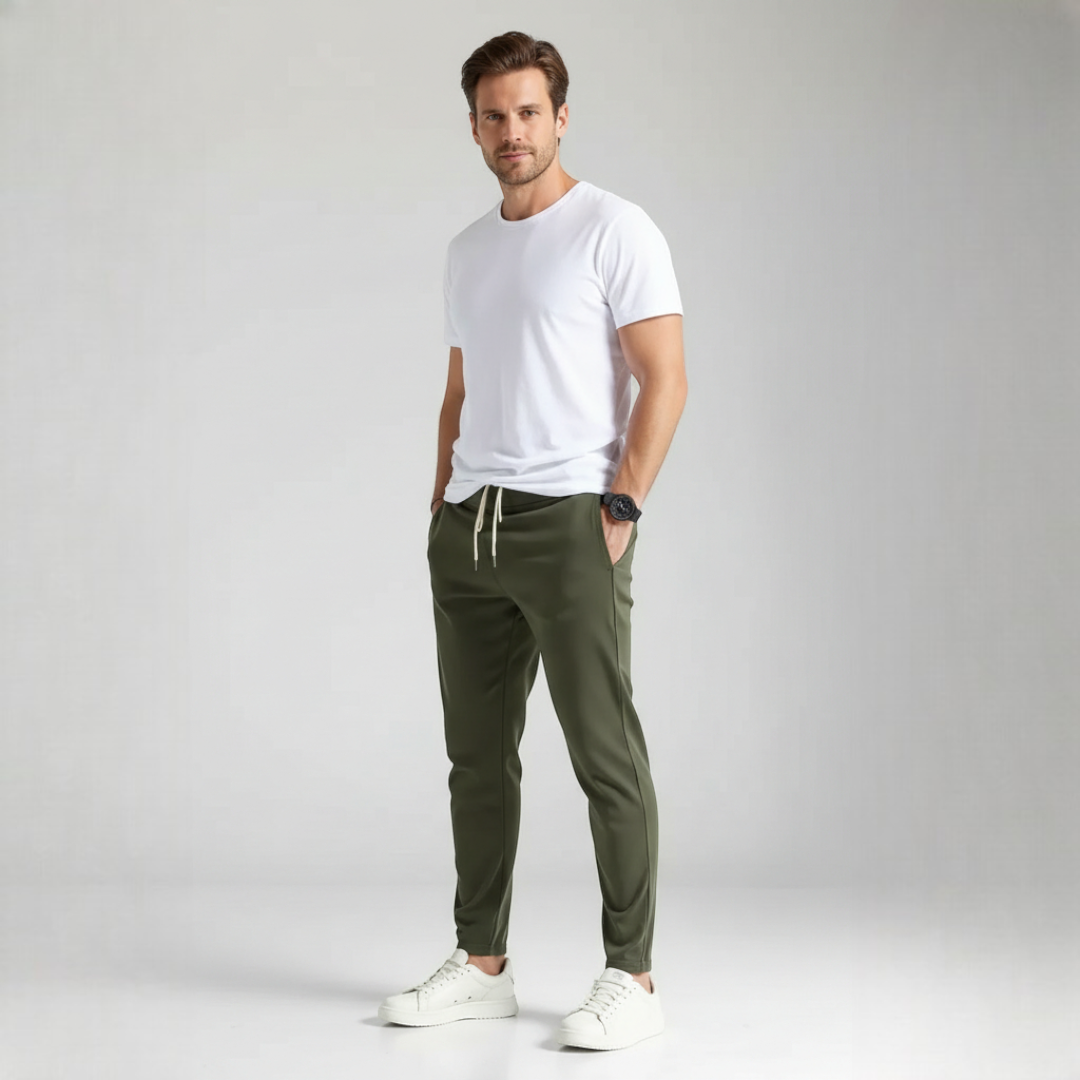 Men’s Tapered-Leg Trousers with Drawstring Waistband