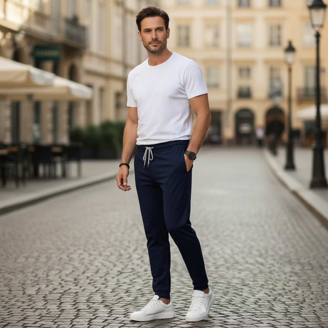 Men’s Tapered-Leg Trousers with Drawstring Waistband