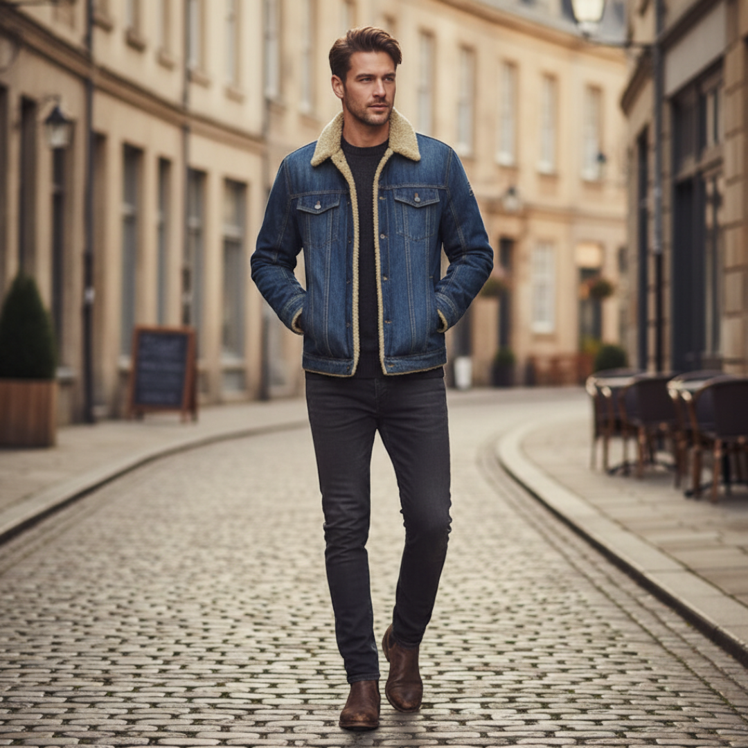 Men’s Denim Jacket with Standard Collar