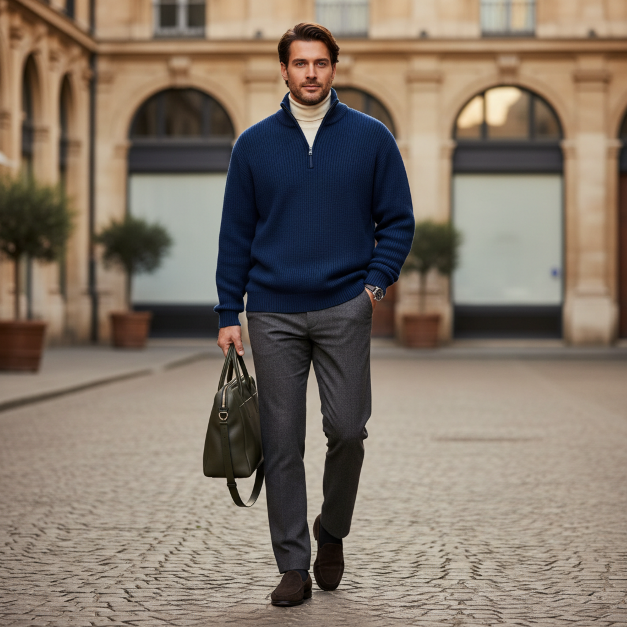 Men's Half Zip Sweater | Knit Material, Regular Fit