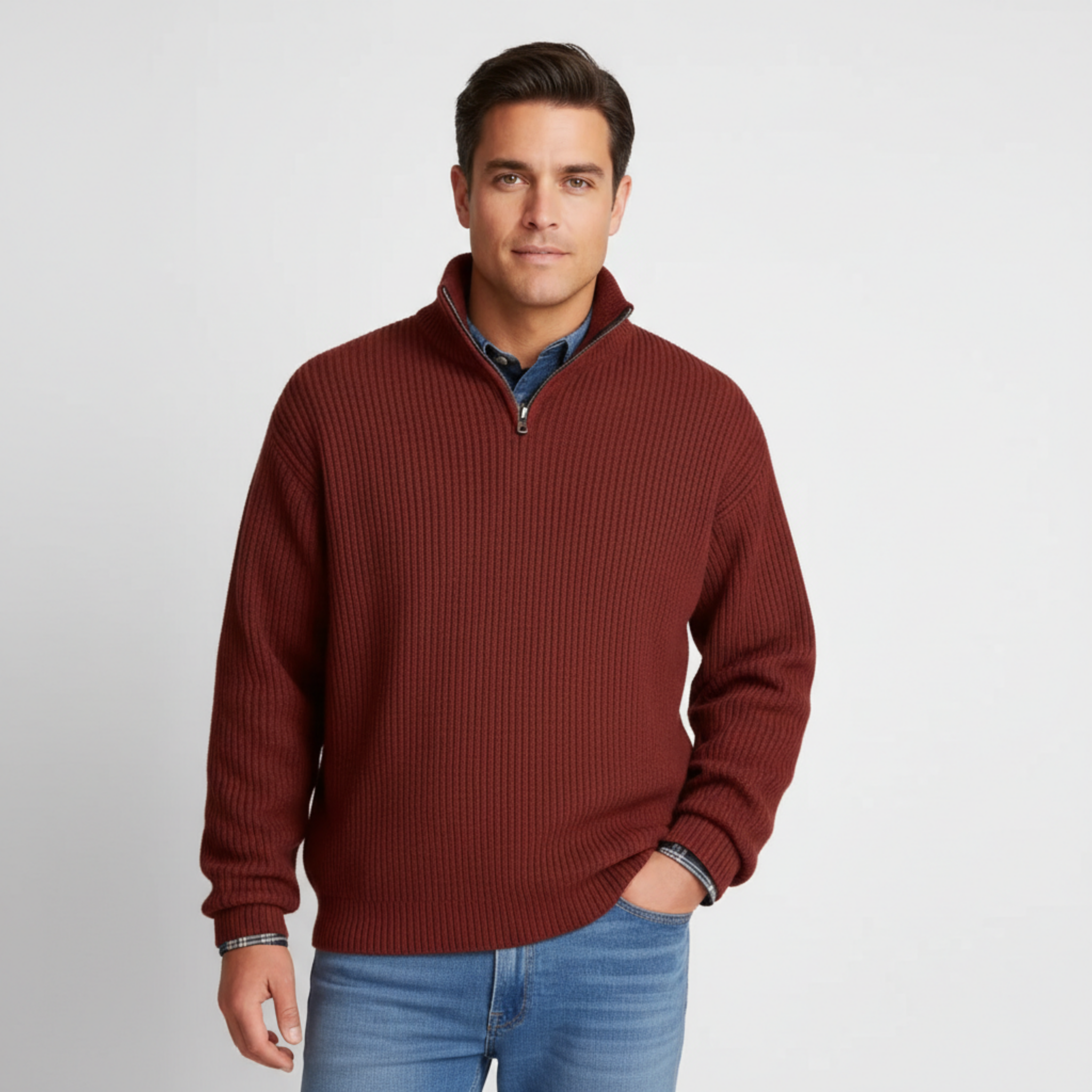 Men's Half Zip Sweater | Knit Material, Regular Fit