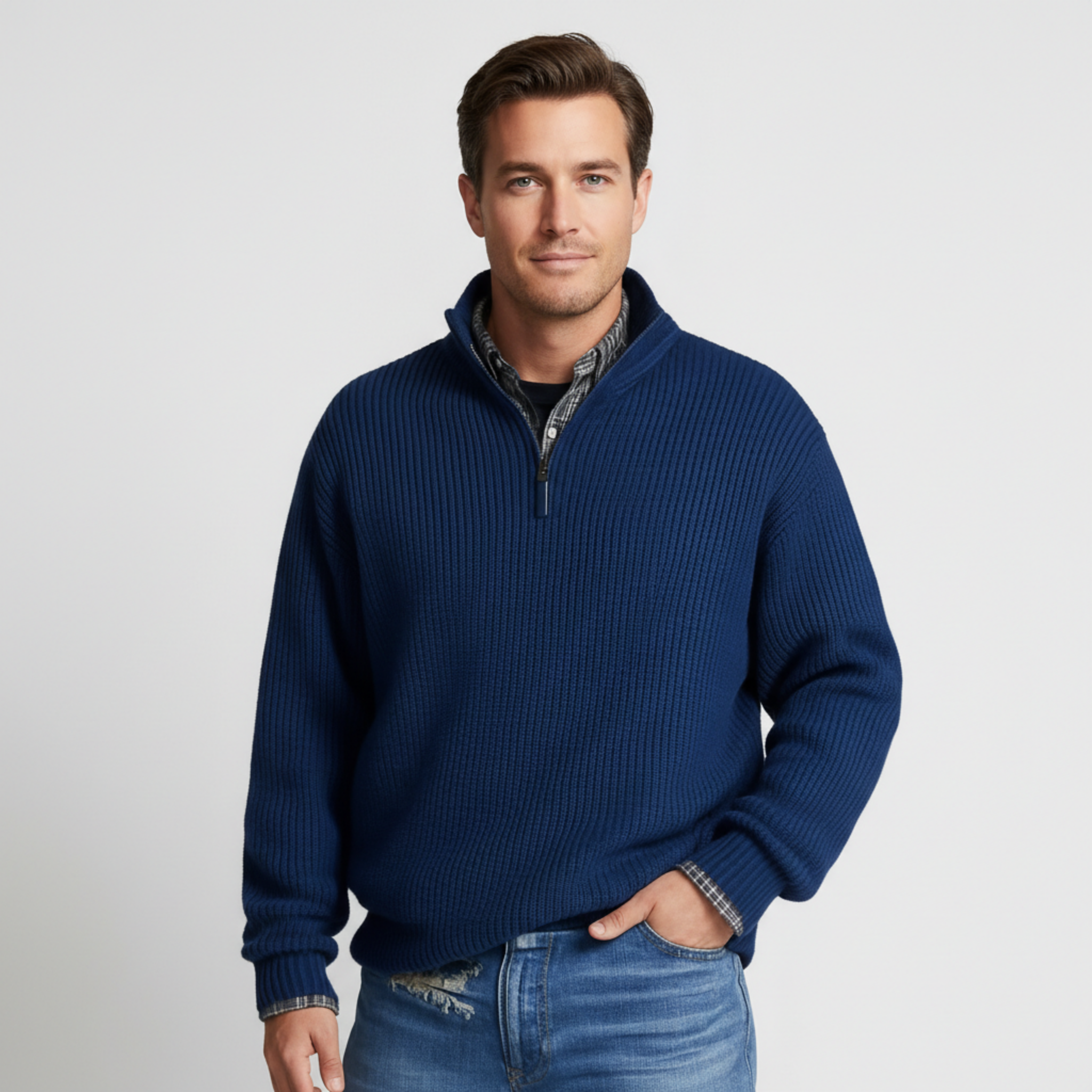 Men's Half Zip Sweater | Knit Material, Regular Fit