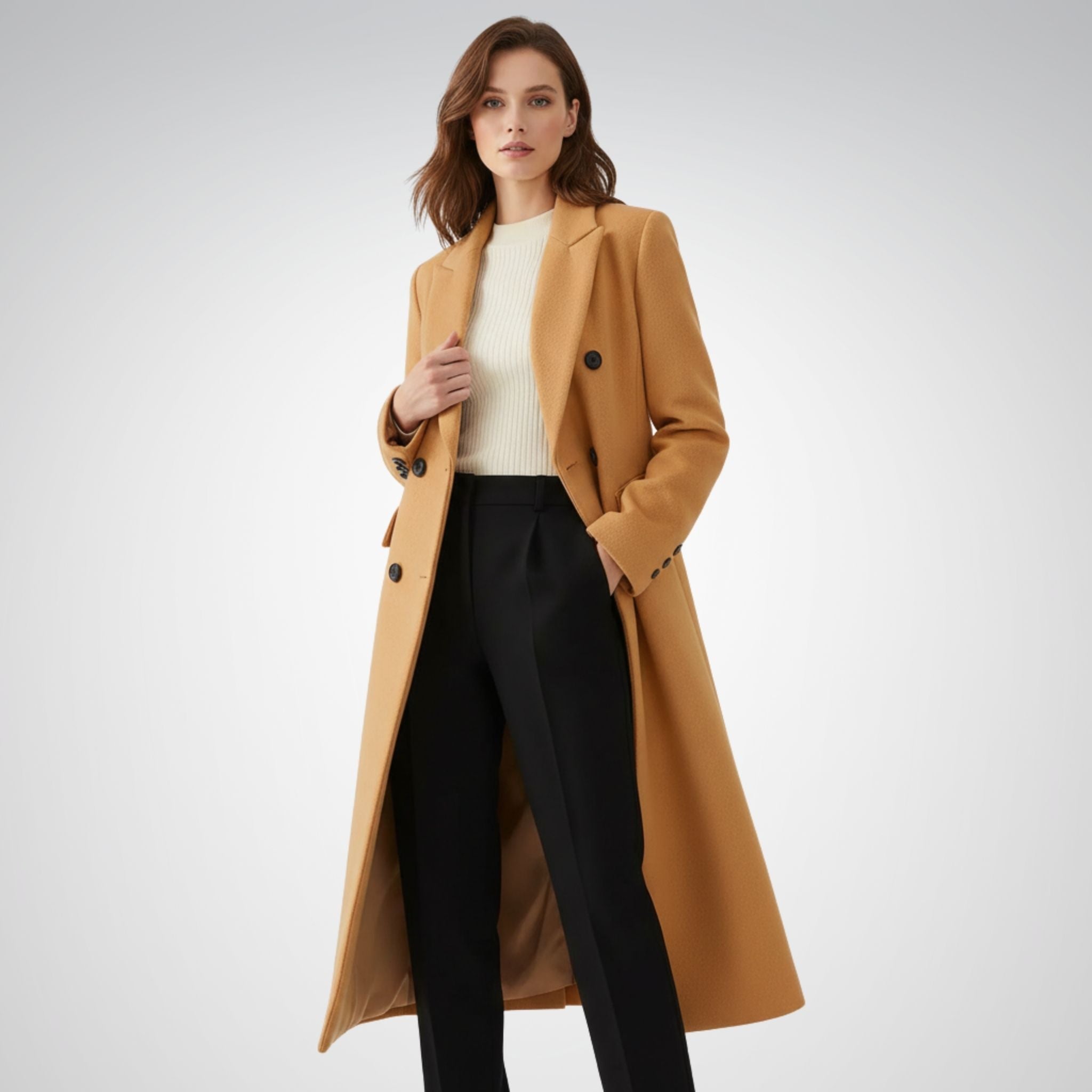 Women's Long Wool Coat | Structured Design for Winter