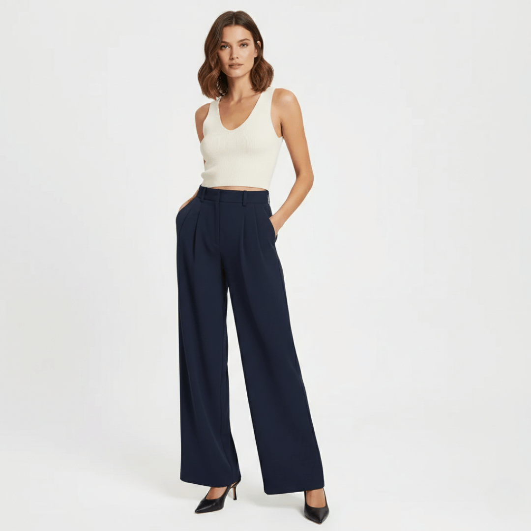 Women’s High-Waisted Wide-Leg Pants with Straight Cut