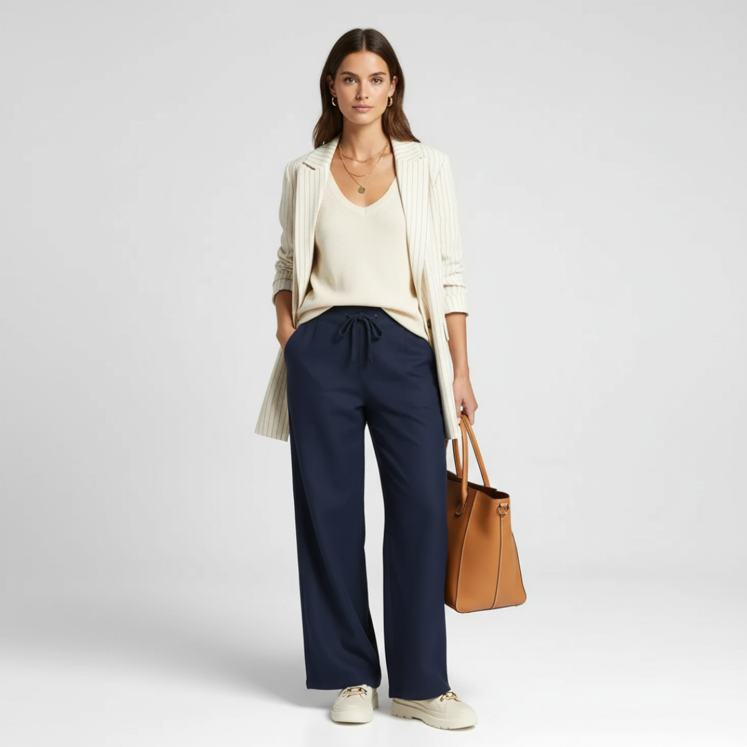 Women’s Linen Blend Trousers with Elastic Waistband