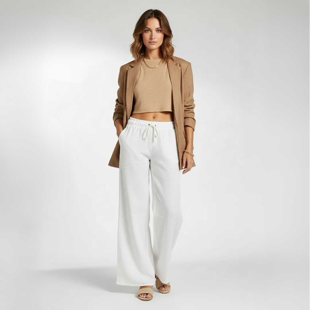 Women’s Linen Blend Trousers with Elastic Waistband