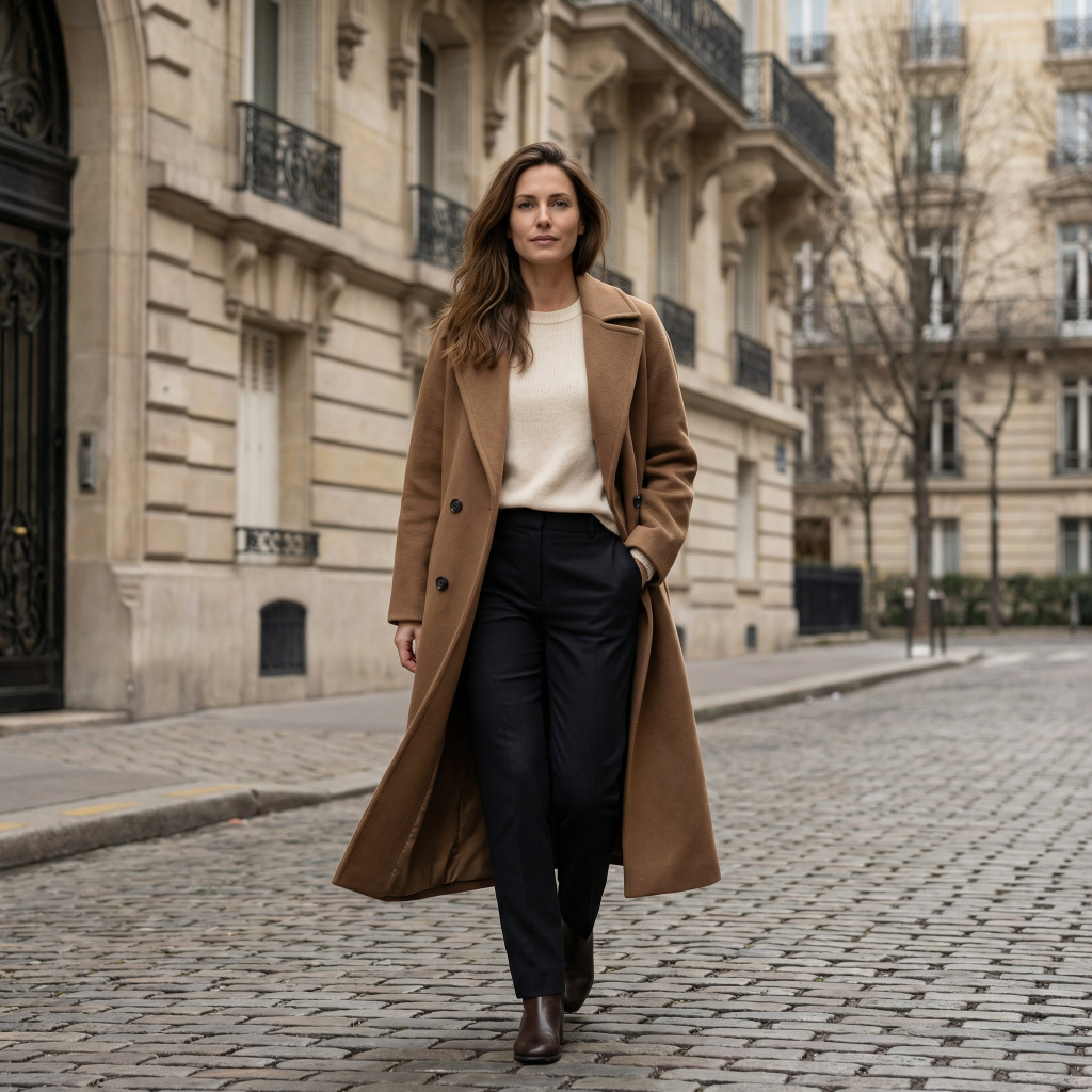 Women’s Long Coat with Straight Silhouette