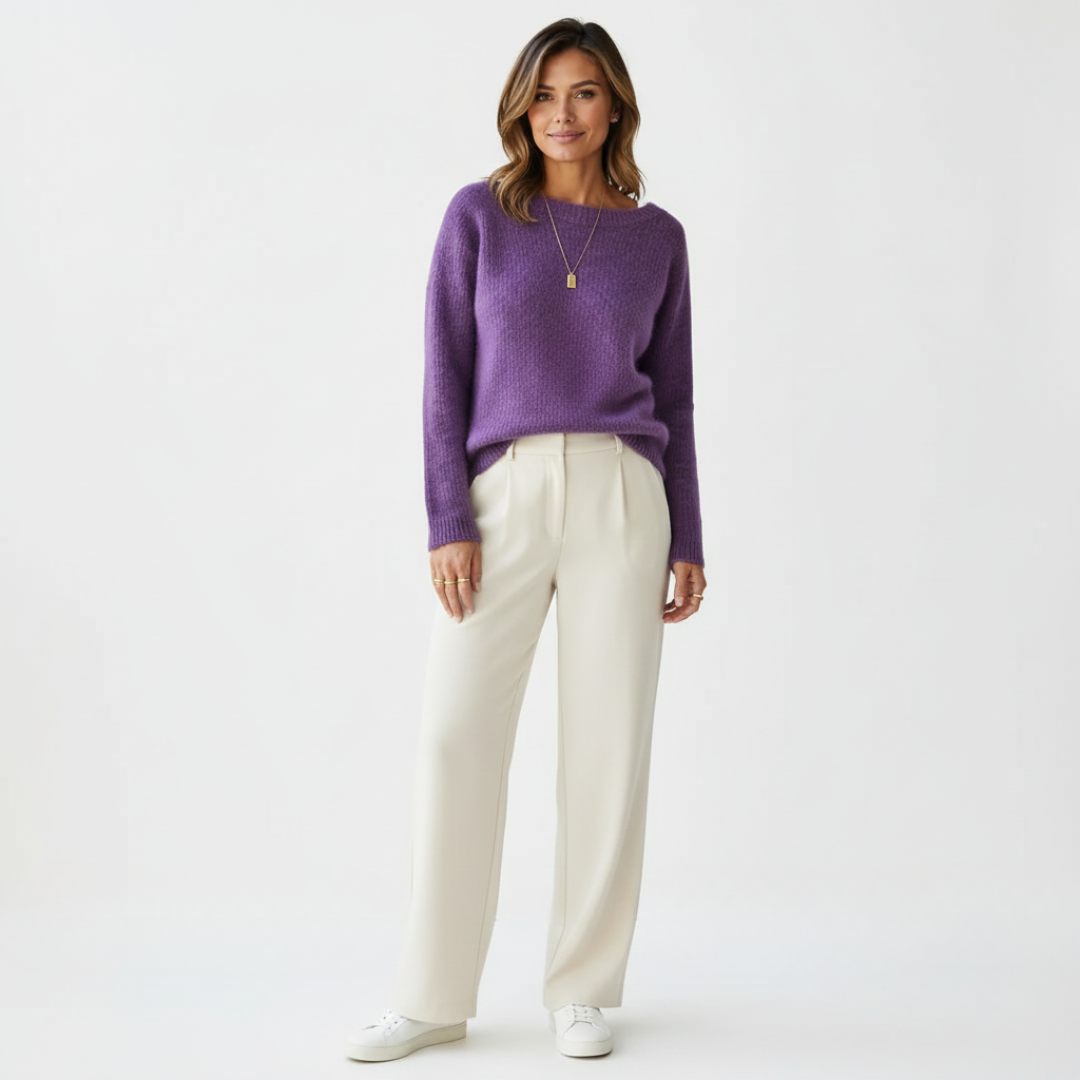 Women’s Loose Fit Sweater with Wide Round Neck