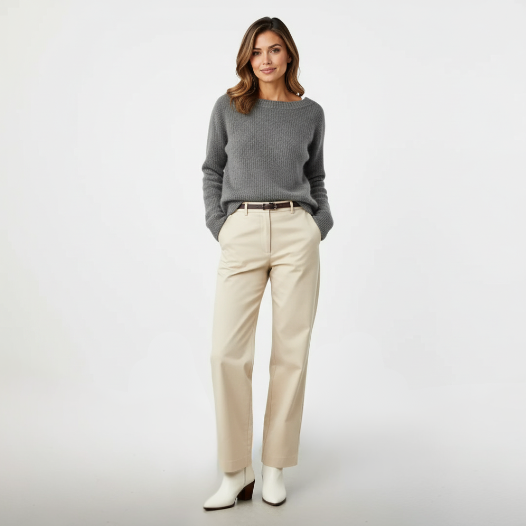 Women’s Loose Fit Sweater with Wide Round Neck