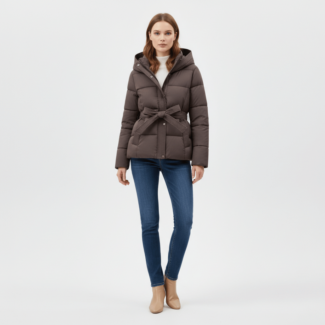 Women’s Quilted Jacket with Tie Belt
