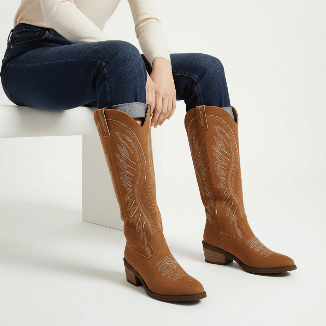 Women’s Western-Style Boots with Mid-Height Block Heel